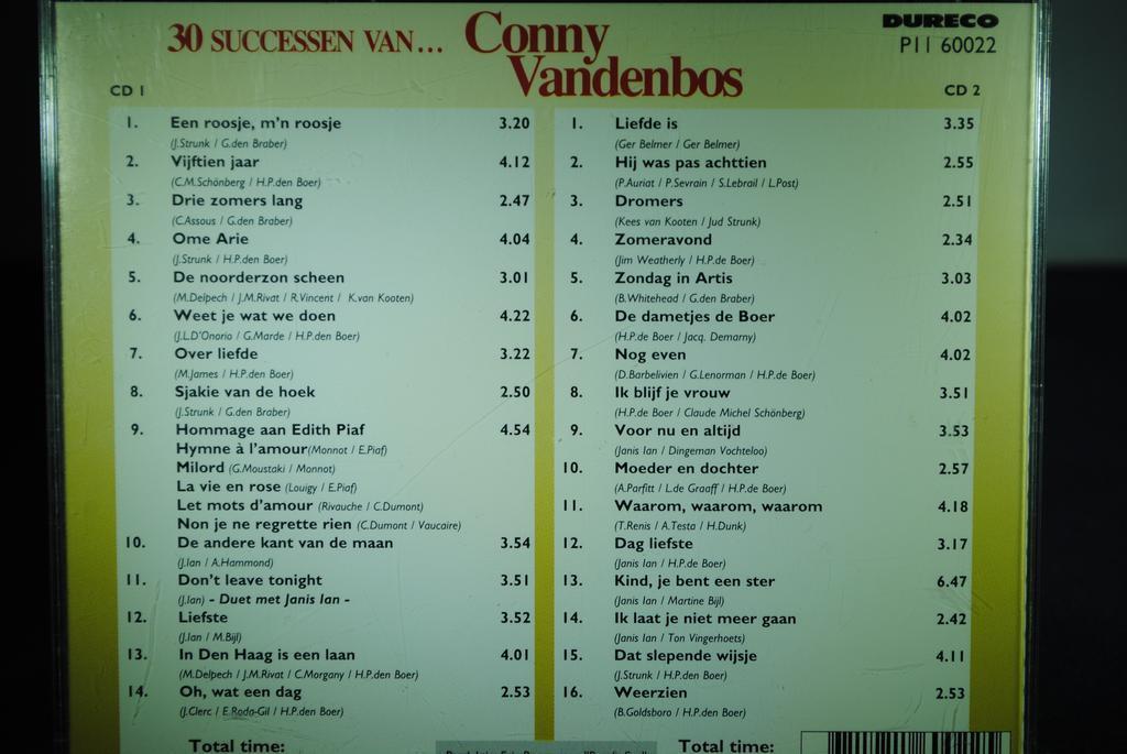 Conny Vandenbos  30 Successen Van : Back